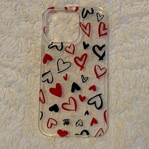 Kate Spade iPhone 14 Pro Red and Black Heart Clear Flexible Phone Case